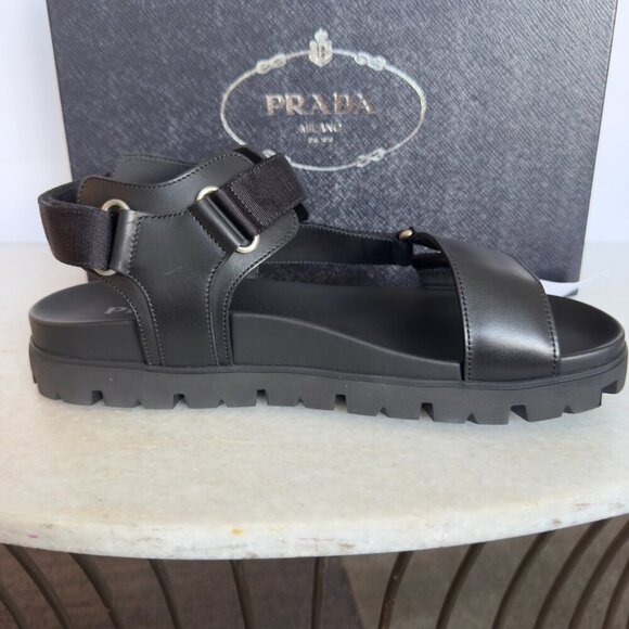 Prada 2x3055 Nastro Black Canvas and Leather Tape Men's Sandal, 10.5 and 11.5 - Picture 9 of 16